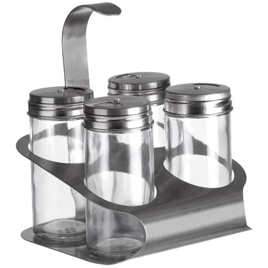 Porta Temperos 4 Potes 80ml De Vidro Com Suporte De Inox